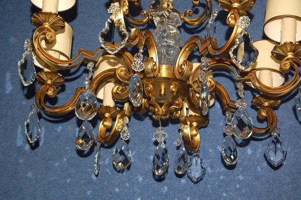 Mazarin Chandelier in Gilded Bronze and Crystal, 1940s-AWH-1433733