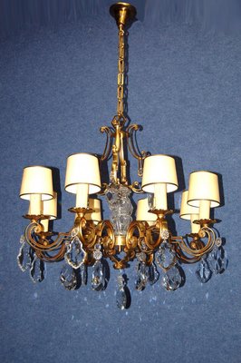 Mazarin Chandelier in Gilded Bronze and Crystal, 1940s-AWH-1433733