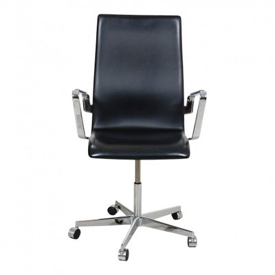 Medium High Back and Original Black Leather Oxford Office Chair by Arne Jacobsen-MTD-1400318