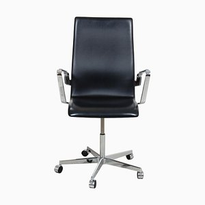 Medium High Back and Original Black Leather Oxford Office Chair by Arne Jacobsen-MTD-1400318