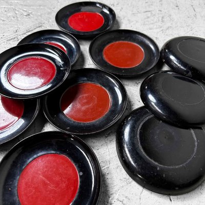 Meiji Era Black and Red Lacquered Wooden Dishes, Japan, 1880s, Set of 10-DWL-1816167