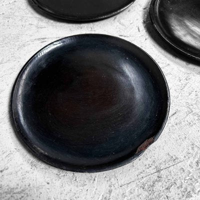 Meiji Era Black Lacquered Wooden Plates, 1890s, Set of 8-DWL-1816179