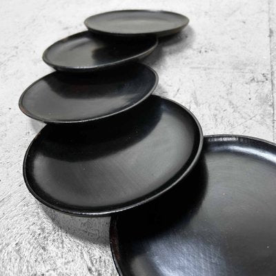 Meiji Era Black Lacquered Wooden Plates, 1890s, Set of 8-DWL-1816179