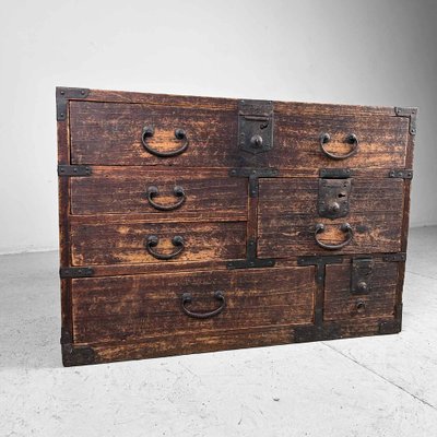 Meiji Period Low Tansu Chest of Drawers, Japan, 1890s-DWL-1760984