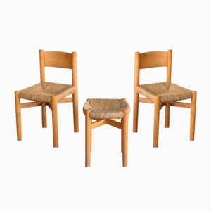 Meribel Chairs and Stool by Charlotte Perriand, 1960s, Set of 3-LA-1811438