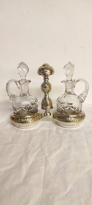 Metal and Carved Glass Vinegar Set, France, 1950s, Set of 3-RGF-1415233