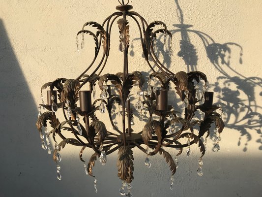 Metal and Crystal Chandelier, 1970s-WQQ-1442152