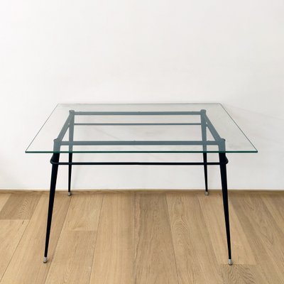 Metal and Glass Dining Table, 1970s-CQZ-681728