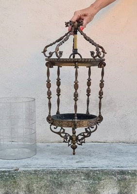 Metal and Glass Lantern Lamp, 1960s-QY-2026841