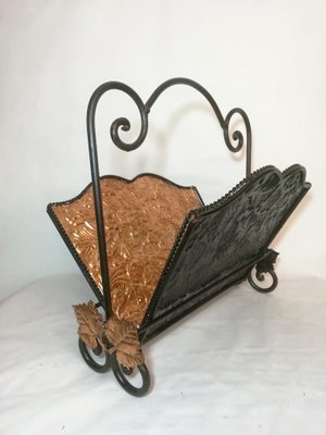 Metal and Gold Leaf Magazine Rack, 1970s-RGF-672213