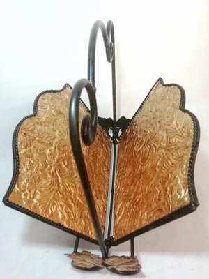 Metal and Gold Leaf Magazine Rack, 1970s-RGF-672213