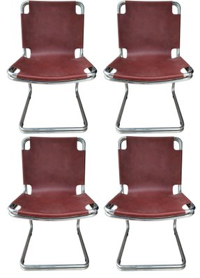 Metal and Leather Chairs in the style of Pascal Mourgue, 1970s, Set of 4-FIP-1769081