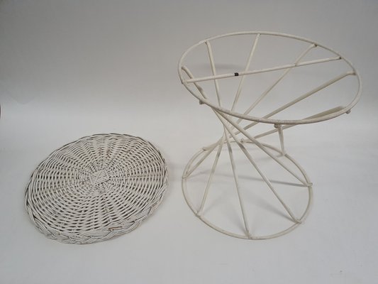 Metal and Rattan Wire Stool, 1950s-ZO-634475