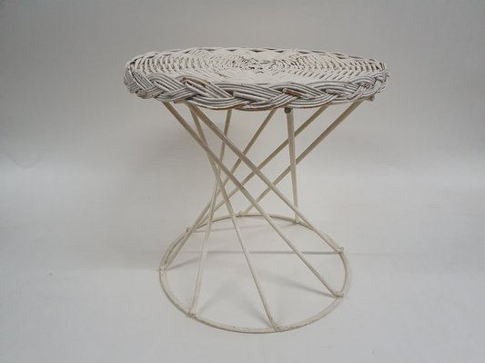 Metal and Rattan Wire Stool, 1950s-ZO-634475