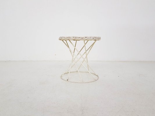 Metal and Rattan Wire Stool, 1950s-ZO-634475