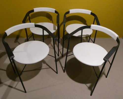 Metal and White Skai Armchairs, Italy, 1980s, Set of 4-ERB-1750216