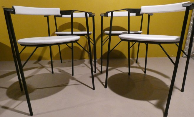 Metal and White Skai Armchairs, Italy, 1980s, Set of 4-ERB-1750216