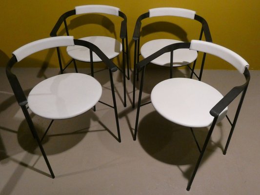 Metal and White Skai Armchairs, Italy, 1980s, Set of 4-ERB-1750216