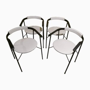 Metal and White Skai Armchairs, Italy, 1980s, Set of 4-ERB-1750216