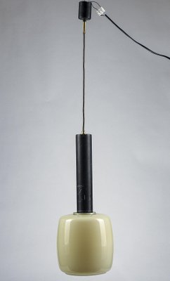 Metal & Beige Opaque Glass Pendant Light, Italy, 1970s-RAQ-1386514