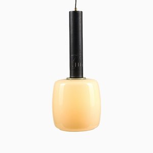 Metal & Beige Opaque Glass Pendant Light, Italy, 1970s-RAQ-1386514