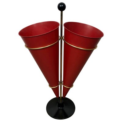 Metal & Brass Red Cone Umbrella Stand from Vitra, Italy, 1970s-LYQ-1171769