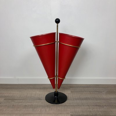 Metal & Brass Red Cone Umbrella Stand from Vitra, Italy, 1970s-LYQ-1171769