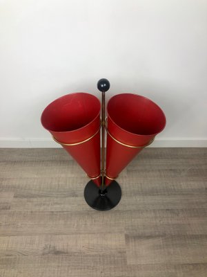 Metal & Brass Red Cone Umbrella Stand from Vitra, Italy, 1970s-LYQ-1171769