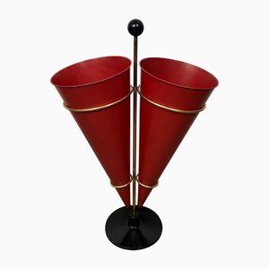 Metal & Brass Red Cone Umbrella Stand from Vitra, Italy, 1970s-LYQ-1171769