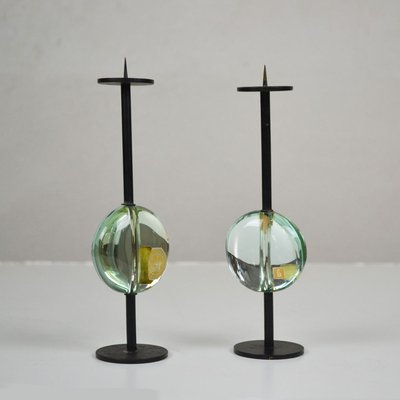 Metal & Glass Candleholders by Max Ingrand for Fontana Arte, 1950s, Set of 2-FWM-887957