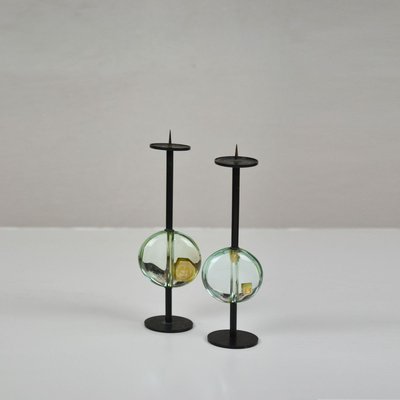 Metal & Glass Candleholders by Max Ingrand for Fontana Arte, 1950s, Set of 2-FWM-887957