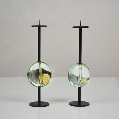 Metal & Glass Candleholders by Max Ingrand for Fontana Arte, 1950s, Set of 2-FWM-887957