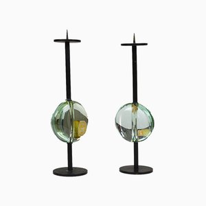 Metal & Glass Candleholders by Max Ingrand for Fontana Arte, 1950s, Set of 2-FWM-887957