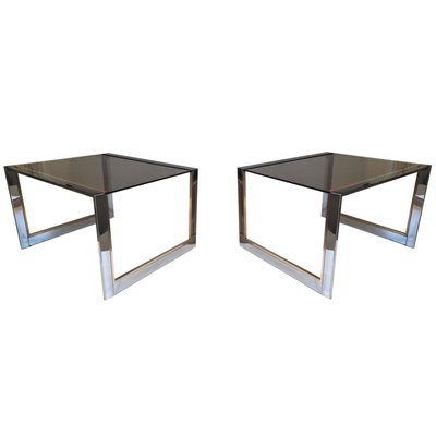 Metal & Glass Side Tables from Belgo Chrom / Dewulf Selection, 1970s, Set of 2-ES-853372