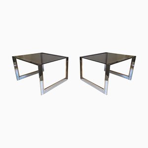 Metal & Glass Side Tables from Belgo Chrom / Dewulf Selection, 1970s, Set of 2-ES-853372