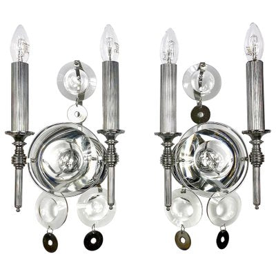 Metal & Glass Wall Lamps by Gaetano Sciolari, Italy, 1970s, Set of 2-LYQ-1171611