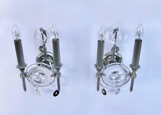 Metal & Glass Wall Lamps by Gaetano Sciolari, Italy, 1970s, Set of 2-LYQ-1171611