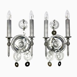 Metal & Glass Wall Lamps by Gaetano Sciolari, Italy, 1970s, Set of 2-LYQ-1171611