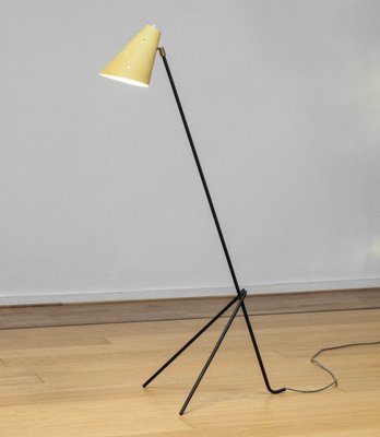 Metal Grasshopper Giraffe Floor Reading Lamp with Vanille Shade, Sweden, 1940s-JE-1802151