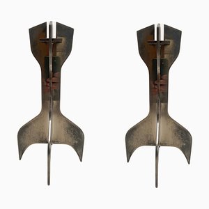 Metal Sculptural Candleholders attributed to Marcel Breuer for Gavina, 1960s, Set of 2-KKZ-1814214