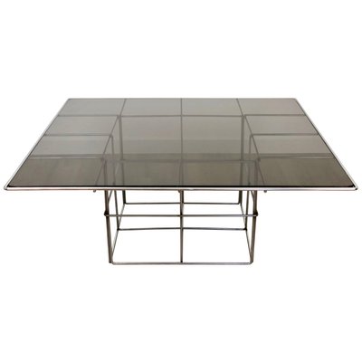 Metal & Smoked Glass Coffee Side Table-LYQ-1171799