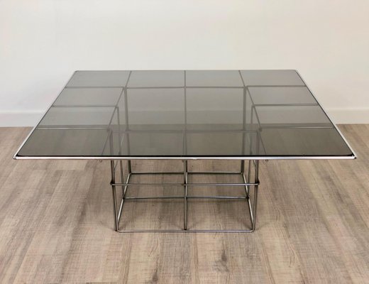 Metal & Smoked Glass Coffee Side Table-LYQ-1171799