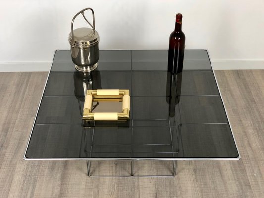 Metal & Smoked Glass Coffee Side Table-LYQ-1171799