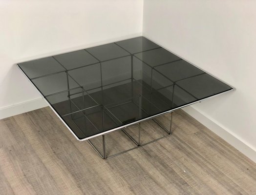 Metal & Smoked Glass Coffee Side Table-LYQ-1171799