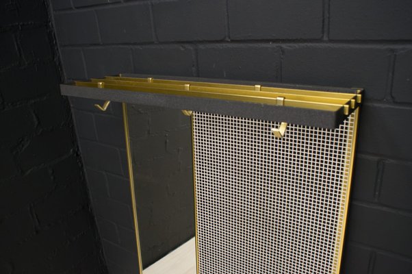 Metal Wall Coat Rack with Mirror and Brass Hooks, 1950s-KQB-688665