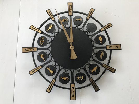 Metal Zodiac Wall Clock, Germany, 1970s-WQQ-1240999