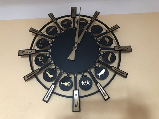 Metal Zodiac Wall Clock, Germany, 1970s-WQQ-1240999