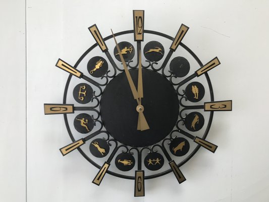 Metal Zodiac Wall Clock, Germany, 1970s-WQQ-1240999