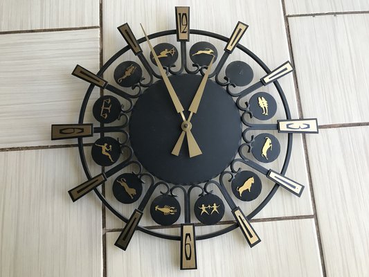 Metal Zodiac Wall Clock, Germany, 1970s-WQQ-1240999