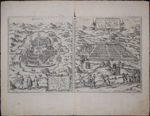 Mexico City & Cusco Antique Map, Civitates Orbis Terrarum by Braun & Hogenberg 1572-1617-ZCI-756811